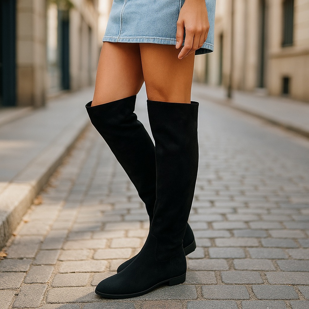 Miss‎ Bergdorf Black Suede Over The Knee Boots Size 38/8 Fall Bohemian